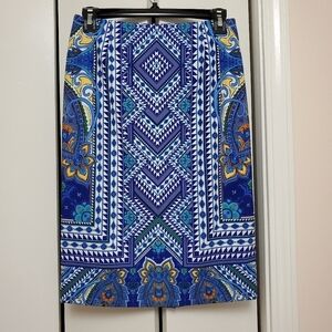 Antonio Melani color block abstract print knee length straight skirt